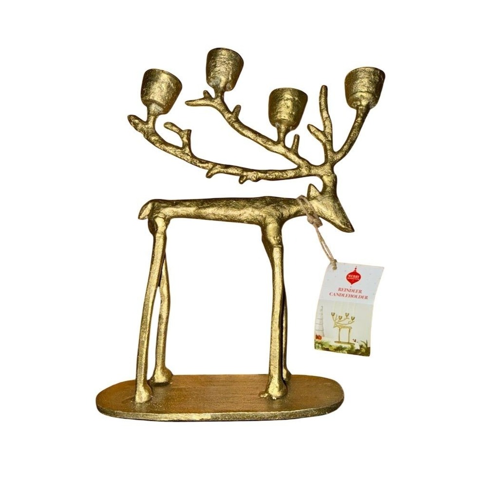 Gold Reindeer Candleholder for Taper‎ Candles 12" elegant decor Merry Moments